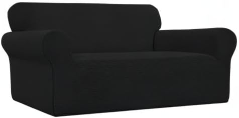 Easy-Going Stretch Oversized Loveseat Slipcover 1-Piece Sofa Cover Furniture Protector Couch Soft with Elastic Bottom for Kids Polyester Spandex Jacquard Fabric Small Checks Black