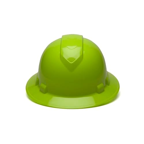 Pyramex Ridgeline Full Brim Hard Hat 4 Point Ratchet Hi Vis Lime