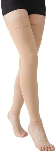 MGANG Plus Size 3XL Extra Wide Ankle and Silicone Band, 20-30 mmHg Compression Stocking for Men & Women, Full Leg Compression Sleeves for Varicose Veins, Lymphedema, and DVT Prevention, Beige