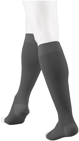 NuVein Medical Compression Stockings, 20-30 mmHg Support for Women & Men, Knee Length, Open Toe, Charcoal, Medium