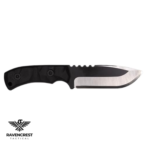 RavenCrest Tactical Blackridge Fixed Blade Knife ? Full Tang D2 Steel ? Blade-Heavy Design ? Stonewashed Finish ? Compact G10 Handle ? Kydex Sheath with Tek Lok
