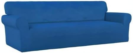 PureFit Super Stretch 4 Seater Sofa Slipcover – Spandex Non Slip Soft Couch Sofa Cover, Washable Furniture Protector with Non Skid Foam and Elastic Bottom for Kids, Pets （XX Large, Classic Blue）