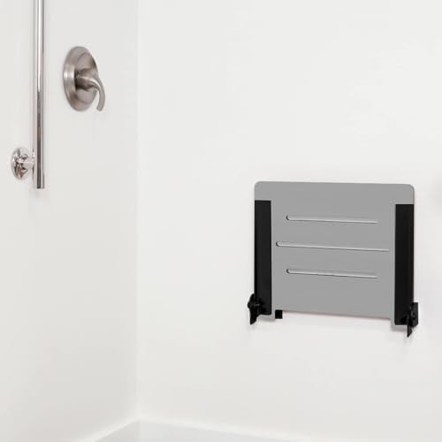 Seachrome 18 inch Silhouette Slimline Folding Wall Mount Shower Bench Seat, White Seat with Silver Frame