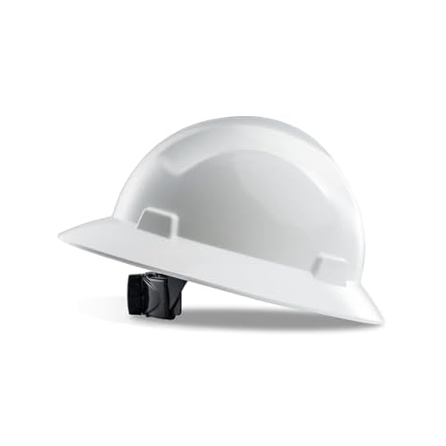 PACIFIC PPE Full Brim Hard Hat, OSHA Construction Safety Helmet Certified to ANSI Z89, 4 Point Adjustable Ratchet Suspension, Class E, G & C, White