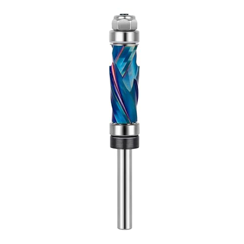 SpeTool Coated Extra Long Double Bearing Spiral Flush Trim Router Bit 1/4 Inch Shank 1/2 Inch Cutting Diameter