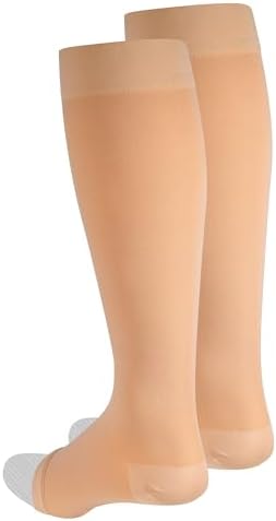 NuVein Medical Compression Stockings, 30-40 mmHg Support, Women & Men Knee Length, Open Toe, Beige, X-Large