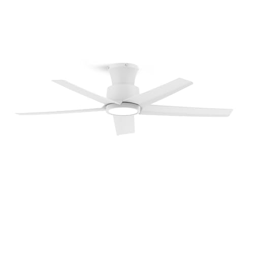 ocioc 44 inch Ceiling Fans with Lights and Remote, Dimmable Ceiling Fans with Reversible Quiet DC Motor, Flush Mount, 3CCT, White Ceiling Fan for Bedroom Living room Indoor/Outdoor