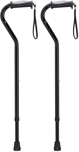 Drive Medical Adjustable Height Offset Handle Cane with Gel Hand Grip, Black (Pack of 2)