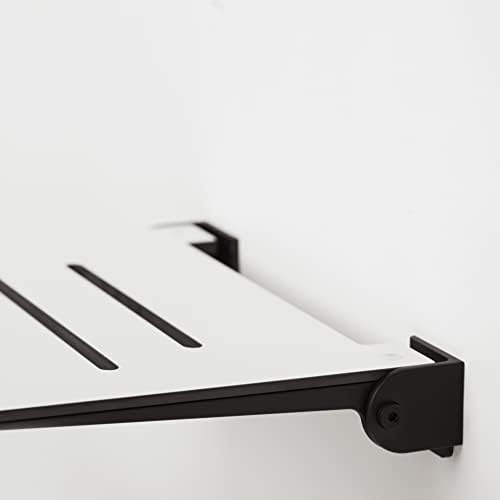 Seachrome 18 inch Silhouette Slimline Folding Wall Mount Shower Bench Seat, White Seat with Matte Black Frame