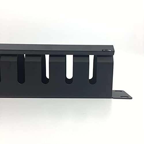 2 Pack- Metal 1U 19 Inch Cable Manager 12 Big Slots Horizontal Rack Mount Wire Organizer Cable Management System with Cover and Mounting Screws for 19" Network Cabinet(1UCM12S2PC)