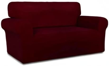 PureFit Super Stretch Sofa Slipcover – Spandex Non Slip Soft Couch Sofa Cover, Washable Furniture Protector with Non Skid Foam and Elastic Bottom for Kids, Pets （Loveseat, Wine）