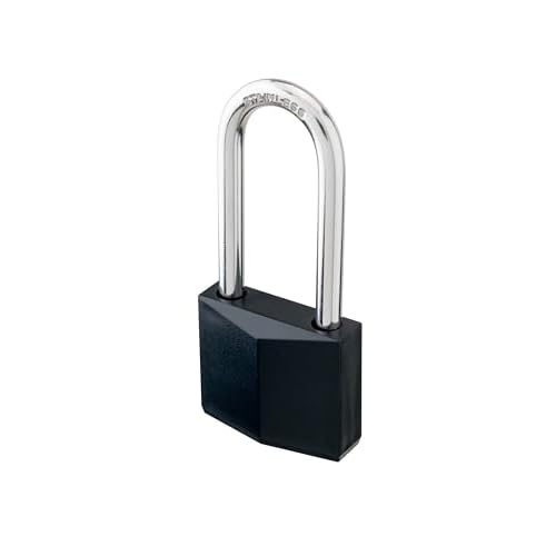 4-Pack Keyed Alike Locks, Black Covered Brass Keyed Padlock with Stainless Steel Long Shackle, 1-9/16 Inch Lock Body, Rustproof Locks for Gate Fence Hasp Cabinet Toolbox Gym or School Locker