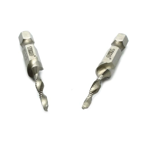 TEMO 2 pc 6-32 Combination Drill and Tap Multi Use Deburr Countersink Hex Bit