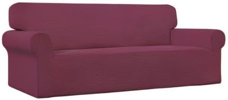 Easy-Going Stretch Sofa Slipcover 1-Piece Sofa Cover Furniture Protector Couch Soft with Elastic Bottom for Kids, Polyester Spandex Jacquard Fabric Small Checks (Sofa, ASH Rose)
