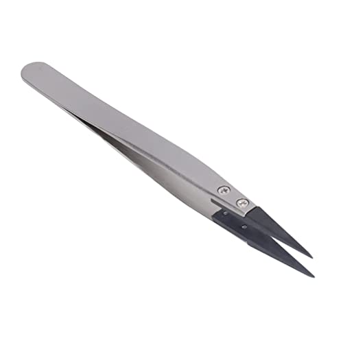 1 pcs Anti Static Tweezers, Pointed Tip Tweezers with Stainless Steel Body and Carbon Fiber Plastic Head, for Emiconductor Microelectronics