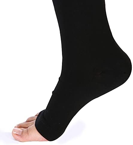 Leotruny Women Men 20-30 mmHg Support Open-Toe Thigh High Compression Stockings (C02-Black, Large (1 Pair))