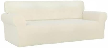 PureFit Super Stretch Sofa Slipcover – Spandex Non Slip Soft Couch Sofa Cover, Washable Furniture Protector with Non Skid Foam and Elastic Bottom for Kids, Pets （Oversized Sofa, Ivory）
