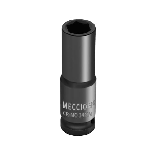 Meccion 1/2 Inch Drive Impact Socket 14mm Metric, 6 Point Cr-Mo Deep Impact Socket, 78mm Length