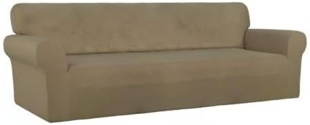 PureFit Super Stretch 4 Seater Sofa Slipcover – Spandex Non Slip Soft Couch Sofa Cover, Washable Furniture Protector with Non Skid Foam and Elastic Bottom for Kids, Pets （XX Large, Tan）