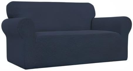 Easy-Going Stretch Oversized Loveseat Slipcover 1-Piece Sofa Cover Furniture Protector Couch Soft with Elastic Bottom for Kids Polyester Spandex Jacquard Fabric Small Checks Dark Blue