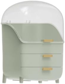 Vtopmart 3-Tier Skincare Makeup Organizer with Drawers and Lid for Vanity and Bathroom Countertop, Large Cosmetic Storage Box Case for Dresser, with Non-Slip Base, Green