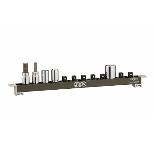 JCK 3/8" Aluminum Socket Holder Tray, 360¡Æ Swivel Tool Organizer Rail Kit for Tool Box, Wall Hanging, Premium Quality and Lightweight, 12 Clips, Brass Screw Series