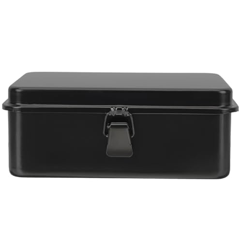 Tofficu Small Metal Toolbox with Lock Portable Iron Tool Storage Organizer for Home Garage Workshop Rust-Resistant Durable Tool Box for Screwdrivers and Small Parts