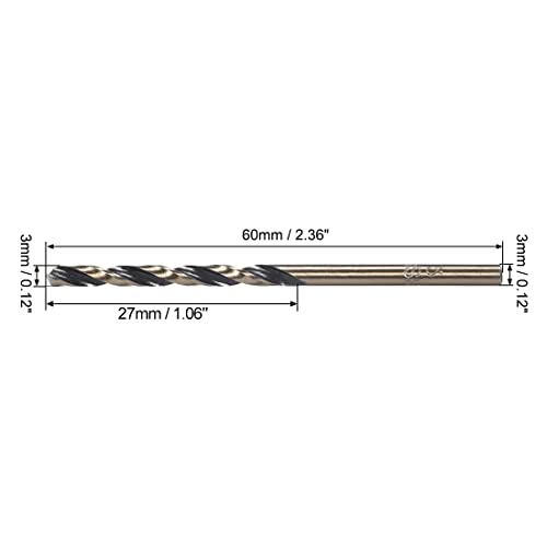 uxcell 5pcs Straight Shank Twist Drill Bits 3mm Gold Titanium & Black Nitride Coated High Speed Steel (HSS) 4341 with 3mm Shank for Stainless Steel Alloy Metal Plastic Wood