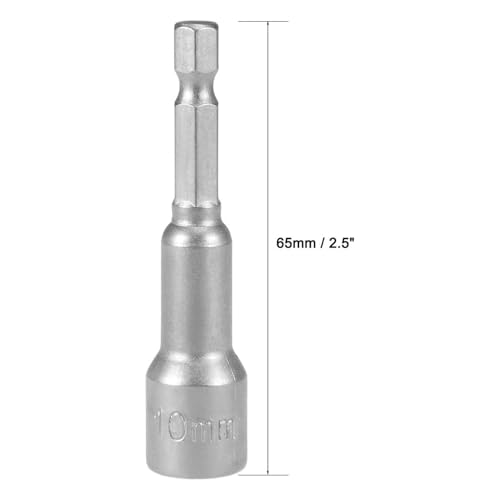 (2 pcs) 1/4" 10mm Nut Driver Bit, 10mm Magnetic Socket, Hex Nut Driver Bit for Electric Drill, 65mm Length, Metric
