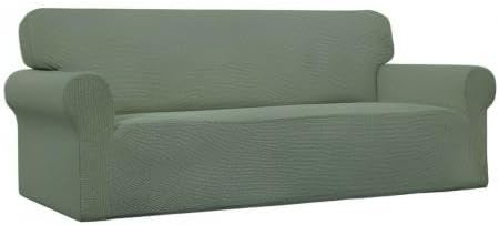 Easy-Going Stretch Oversized Sofa Slipcover 1-Piece Sofa Cover Furniture Protector Couch Soft with Elastic Bottom for Kids, Polyester Spandex Jacquard Fabric Small Checks Greyish Green