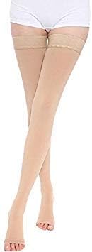 TOFLY® Thigh High Compression Stockings for Women & Men (Pair), Open Toe, Opaque 20-30 mmHg Graduated Compression Hose, Medical Compression Stockings for Varicose Veins, Edema, DVT, Travel,Beige L