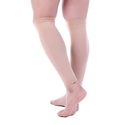 Doc Miller - Compression Calf Sleeve for Petite Men & Women, Medical Grade, 20-30mmHg Graduated Support for Running, Calf Tear, Shin Splints, Knee High, Beige Medium Size, 1 Pair, Petite