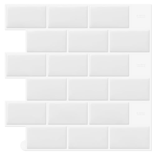 DEWOO 20-Sheet White Peel and Stick Subway Tile Backsplash Self Adhesive Brick Stickers for Kitchen Bathroom Wall (12"¡¿12")
