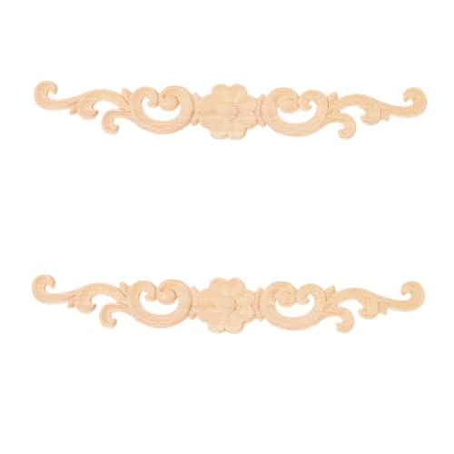 MUXSAM Wood Appliques Decorative Carved Onlays, Long Wooden Decals DIY Furniture Decor Rosette Carvings for Door Cabinet Mirror Dresser Bed Wall Fireplace Mantels, 2-Pack, 27x4cm/10.7"x1.6"