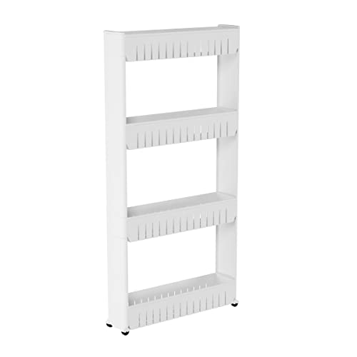 4-Tier Storage Organizer Rack - Plastic Rolling Cart for Office, Dorm, Bedroom, Bathroom, and Laundry Room Organizing by Lavish Home (White)