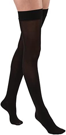 JOBST Relief Thigh High Graduated Compression Stockings 15-20mmHg - Comfortable Unisex Design with Silicone Dot Band - Closed Toe, Black, Large Petite
