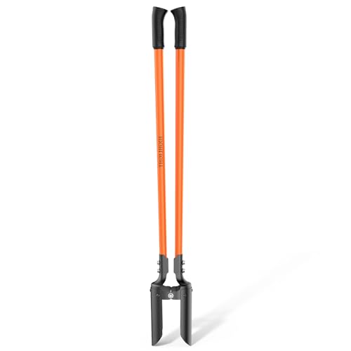 Post Hole Digger, Heavy Duty Post Hole Digger with Fiberglass Handle, Carbon Steel Blades, Manual Hole Digger, with Anti-Slip Handle for Digging Gardening Outdoors, 58-Inch, Orange & Black