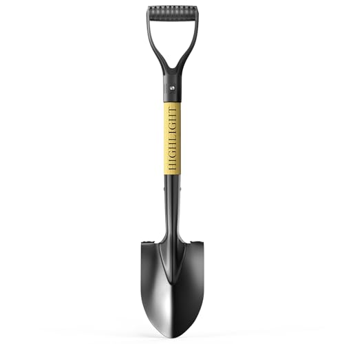 HIGHLIGHT Kids Shovel, Small Shovels for Digging, Overall Length 28 Inches, Mini D Handle, Gardening Shovel, Metal Beach Shovel, Camping, Snow, Wood Handle