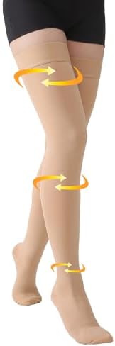 MGANG Medical 20-30 mmHg Compression Stockings for Women & Men, Pair, Thigh High Graduated Compression Socks, Closed Toe, Opaque, Support for Varicose Veins, Edema, DVT, Swelling, Flight, Beige S