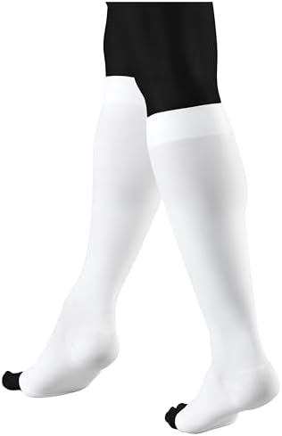 NuVein Medical Compression Stockings, 20-30 mmHg Support for Women & Men, Knee Length, Open Toe, White, Medium