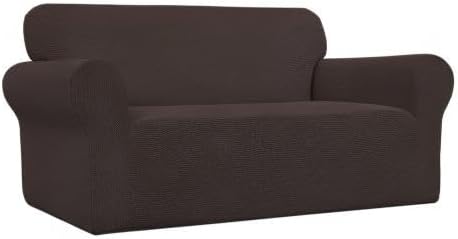 Easy-Going Stretch Oversized Loveseat Slipcover 1-Piece Sofa Cover Furniture Protector Couch Soft with Elastic Bottom for Kids Polyester Spandex Jacquard Fabric Small Checks Chocolate