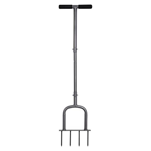 Manual Lawn Aerator for Compacted Soil Aerating - Height Adjustable Handheld Spike Aerator with 4 Steel Tines