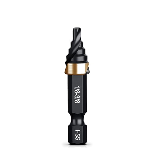 THINKWORK HSS Single Size Step Drill Bit, HSS Step Drill Bit 3/8", Unibit, 1/4" Shank Step Bits for Soft Metal, Steel, Wood, Plastic