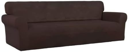 PureFit Super Stretch 4 Seater Sofa Slipcover – Spandex Non Slip Soft Couch Sofa Cover, Washable Furniture Protector with Non Skid Foam and Elastic Bottom for Kids, Pets （XX Large, Chocolate）