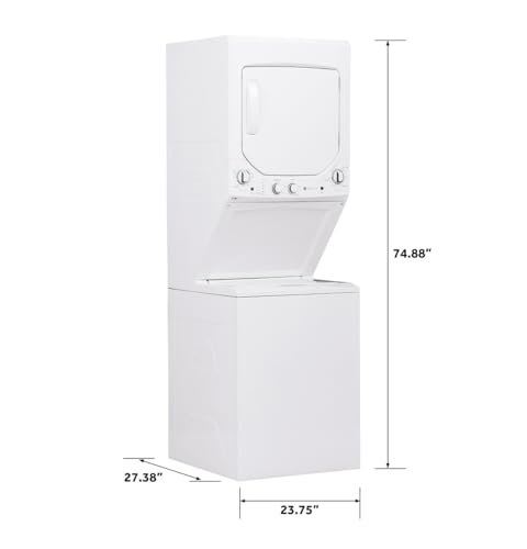 GE Unitized Spacemaker® 3.8 Cu. Ft. Washer and 5.9 Cu. Ft. Electric Dryer Laundry Center, 27-Inch, White – GUD24ESSMWW