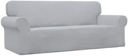 Easy-Going Stretch Oversized Sofa Slipcover 1-Piece Sofa Cover Furniture Protector Couch Soft with Elastic Bottom for Kids, Polyester Spandex Jacquard Fabric Small Checks Silver Gray