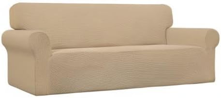 Easy-Going Stretch Sofa Slipcover 1-Piece Sofa Cover Furniture Protector Couch Soft with Elastic Bottom for Kids, Polyester Spandex Jacquard Fabric Small Checks (Sofa, Sand)