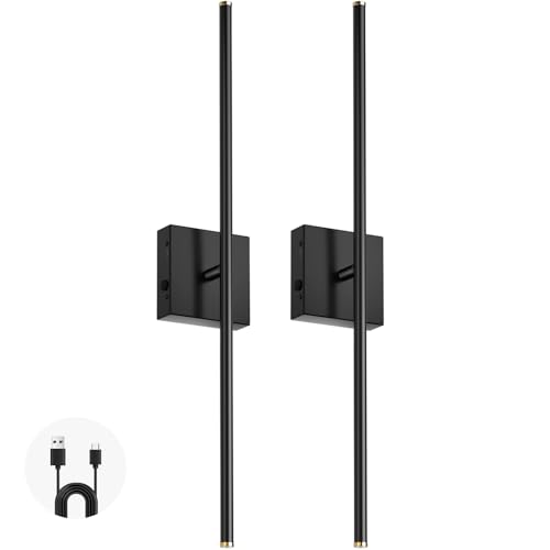 Battery Operated Wall Sconces Set of 2, Rechargeable Wall Lights Wireless Sconces with Touch and Remote, 2500K-6500K Dimmable Wall Lights for Bedroom, Night Light, 350¡ÆRotation,28 Inch (2 Pack)