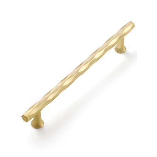 Brushed Gold Cabinet Pulls 6.3" Hole Center 10 Pack Hammered Brass Cabinet Handles Decorative Kitchen Drawer Dresser Cupboard Bathroom Vanity Cabinet Hardware Rhombus