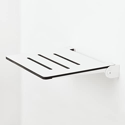 Seachrome 18 inch Silhouette Slimline Folding Wall Mount Shower Bench Seat, White Seat with White Frame